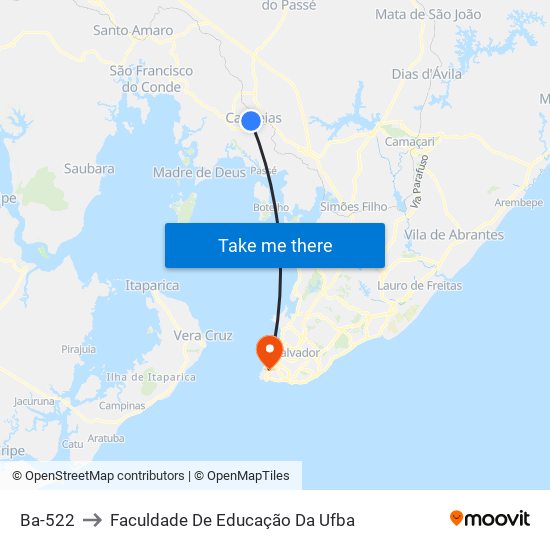 Ba-522 to Faculdade De Educação Da Ufba map