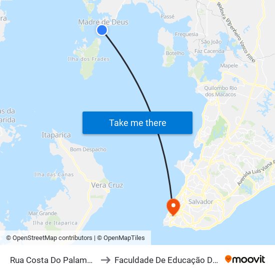 Rua Costa Do Palame, 349 to Faculdade De Educação Da Ufba map
