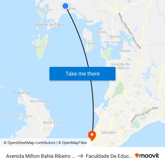 Avenida Milton Bahia Ribeiro Próximo Ao 23000 to Faculdade De Educação Da Ufba map