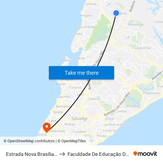 Estrada Nova Brasília, 452 to Faculdade De Educação Da Ufba map