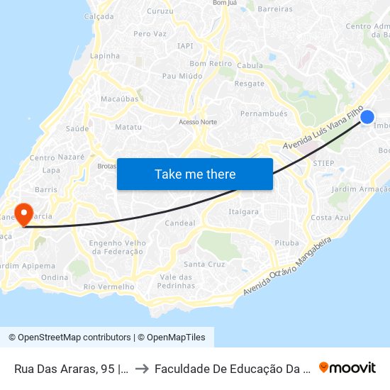 Rua Das Araras, 95 | Ida to Faculdade De Educação Da Ufba map