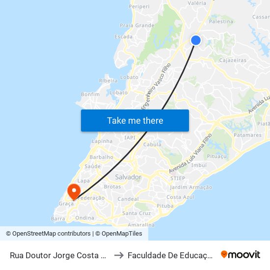 Rua Doutor Jorge Costa Andrade, 22 to Faculdade De Educação Da Ufba map