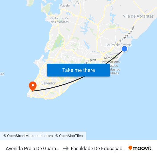 Avenida Praia De Guarapari 2-98 to Faculdade De Educação Da Ufba map