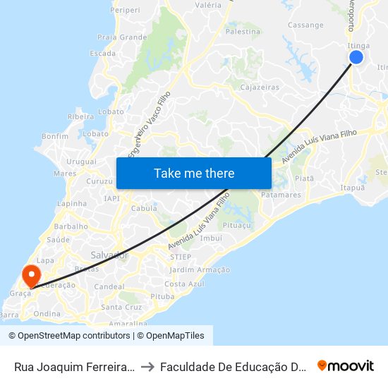 Rua Joaquim Ferreira, 146 to Faculdade De Educação Da Ufba map