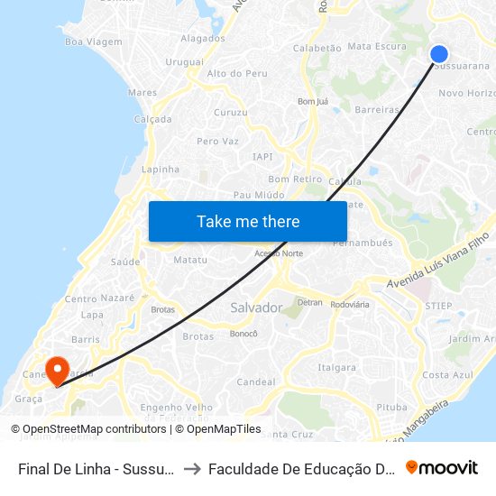 Final De Linha - Sussuarana to Faculdade De Educação Da Ufba map