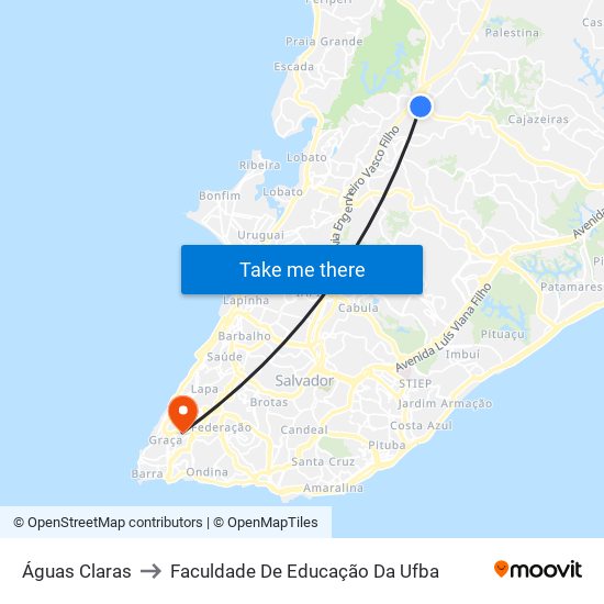 Águas Claras to Faculdade De Educação Da Ufba map