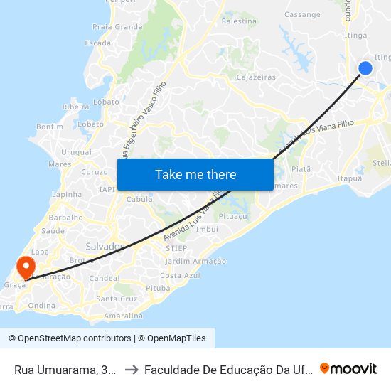 Rua Umuarama, 322 to Faculdade De Educação Da Ufba map