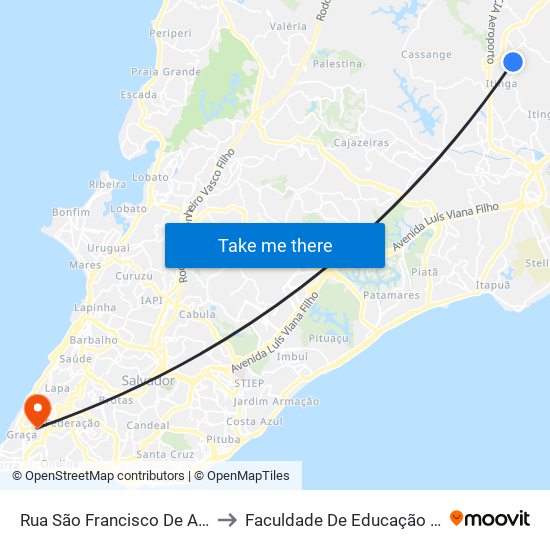 Rua São Francisco De Assis, 67 to Faculdade De Educação Da Ufba map