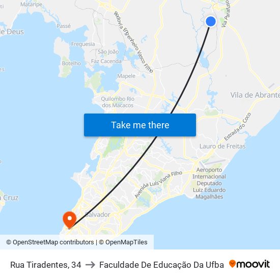 Rua Tiradentes, 34 to Faculdade De Educação Da Ufba map