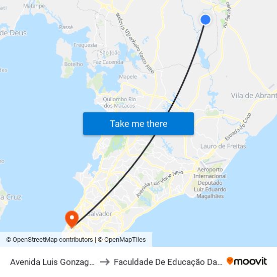 Avenida Luis Gonzaga, 32 to Faculdade De Educação Da Ufba map