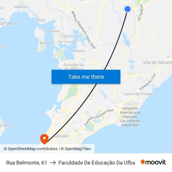 Rua Belmonte, 61 to Faculdade De Educação Da Ufba map