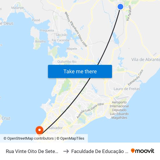 Rua Vinte Oito De Setembro, 74 to Faculdade De Educação Da Ufba map