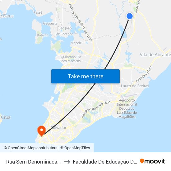 Rua Sem Denominacao, 176 to Faculdade De Educação Da Ufba map