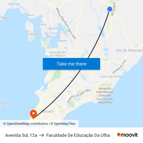 Avenida Sul, 12a to Faculdade De Educação Da Ufba map