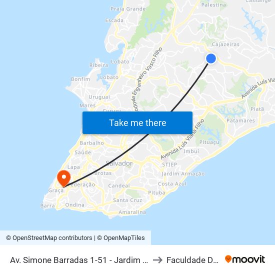 Av. Simone Barradas 1-51 - Jardim Nova Esperanca Salvador - Ba 41370-055 Brasil to Faculdade De Educação Da Ufba map