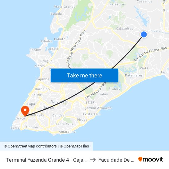 Terminal Fazenda Grande 4 - Cajazeiras Salvador - Ba 41345-330 Brasil to Faculdade De Educação Da Ufba map