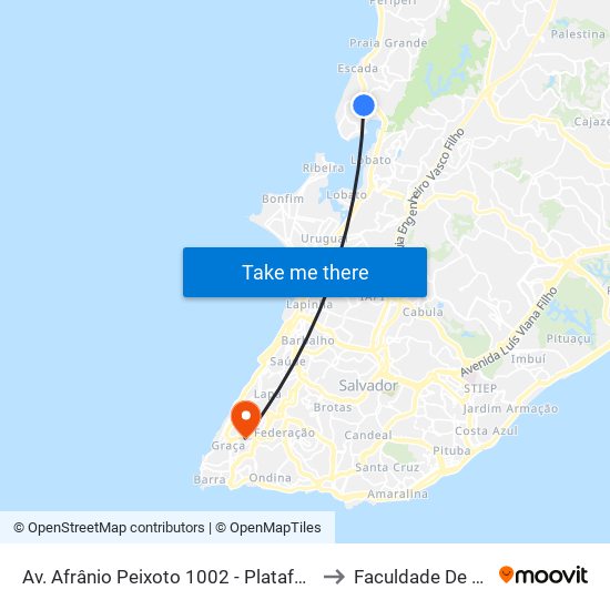 Av. Afrânio Peixoto 1002 - Plataforma Salvador - Ba 40717-140 Brasil to Faculdade De Educação Da Ufba map