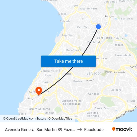 Avenida General San Martin 89 Fazenda Grande Do Retiro Salvador - Ba 40342-030 Brasil to Faculdade De Educação Da Ufba map