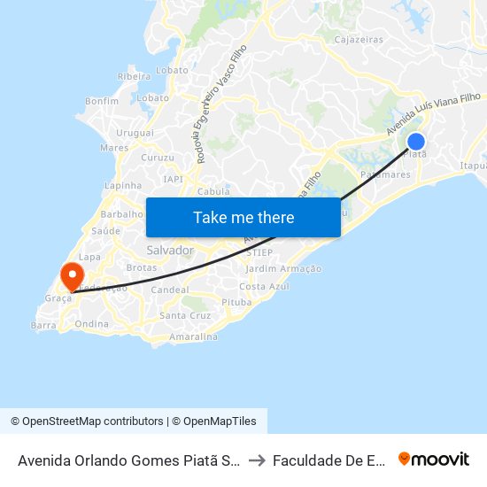 Avenida Orlando Gomes Piatã Salvador - Ba 41613-068 Brasil to Faculdade De Educação Da Ufba map