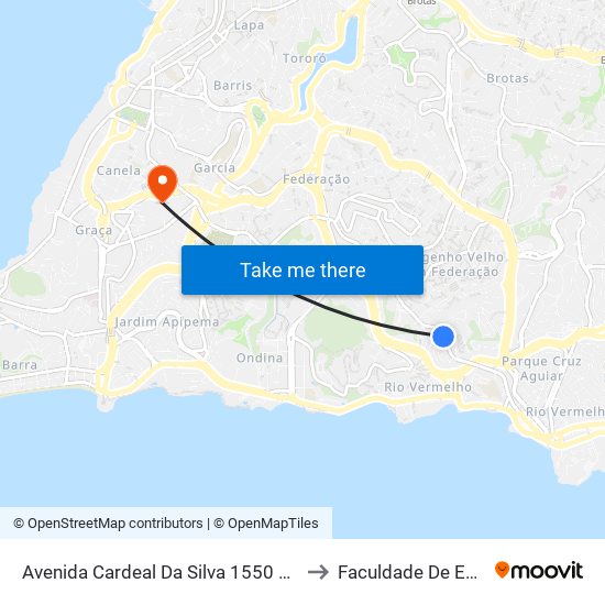 Avenida Cardeal Da Silva 1550 Salvador - Bahia 40940 Brasil to Faculdade De Educação Da Ufba map