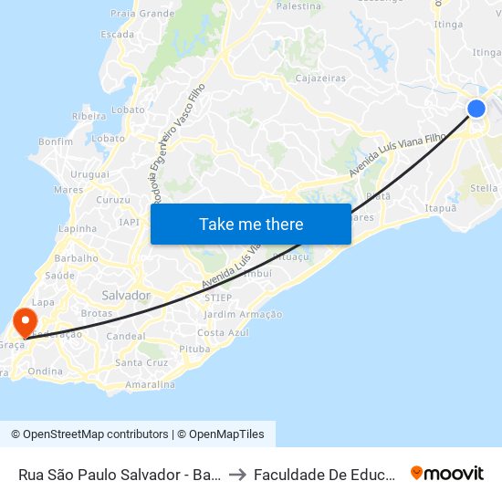 Rua São Paulo Salvador - Bahia 51500 Brasil to Faculdade De Educação Da Ufba map