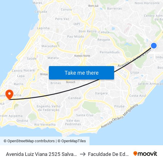 Avenida Luiz Viana 2525 Salvador - Bahia 41720 Brasil to Faculdade De Educação Da Ufba map
