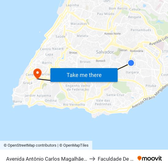 Avenida Antônio Carlos Magalhães 3410 Salvador - Bahia 41820 Brasil to Faculdade De Educação Da Ufba map