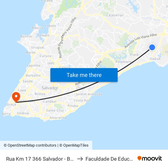 Rua Km 17 366 Salvador - Bahia 41611 Brasil to Faculdade De Educação Da Ufba map