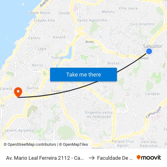 Av. Mario Leal Ferreira 2112 - Campinas De Brotas Salvador - Ba Brasil to Faculdade De Educação Da Ufba map