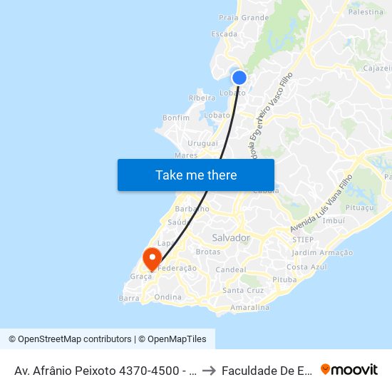 Av. Afrânio Peixoto 4370-4500 - Plataforma Salvador - Ba Brasil to Faculdade De Educação Da Ufba map