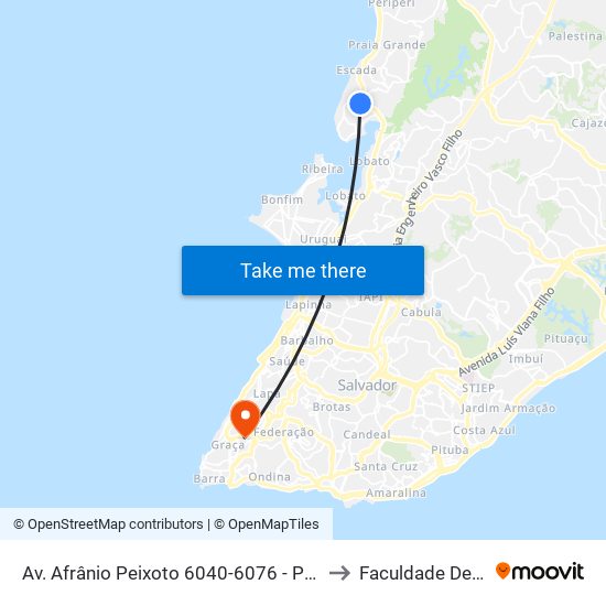 Av. Afrânio Peixoto 6040-6076 - Plataforma Salvador - Ba 40717-140 Brasil to Faculdade De Educação Da Ufba map