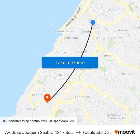 Av. José Joaquim Seabra 421 - Sete Portas Salvador - Ba 40025-000 Brasil to Faculdade De Educação Da Ufba map