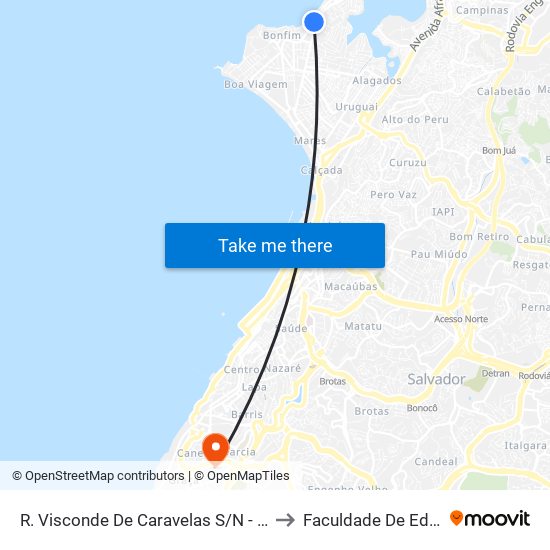 R. Visconde De Caravelas S/N - Ribeira Salvador - Ba Brasil to Faculdade De Educação Da Ufba map