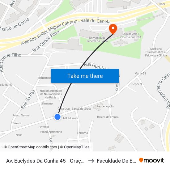 Av. Euclydes Da Cunha 45 - Graça Salvador - Ba 40150-122 Brasil to Faculdade De Educação Da Ufba map