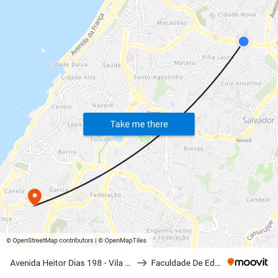 Avenida Heitor Dias 198 - Vila Laura Salvador - Ba Brasil to Faculdade De Educação Da Ufba map