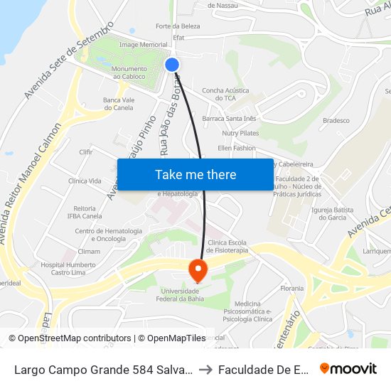 Largo Campo Grande 584 Salvador - Bahia 40080-121 Brasil to Faculdade De Educação Da Ufba map