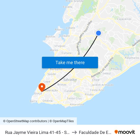 Rua Jayme Vieira Lima 41-45 - São Marcos Salvador - Ba Brasil to Faculdade De Educação Da Ufba map