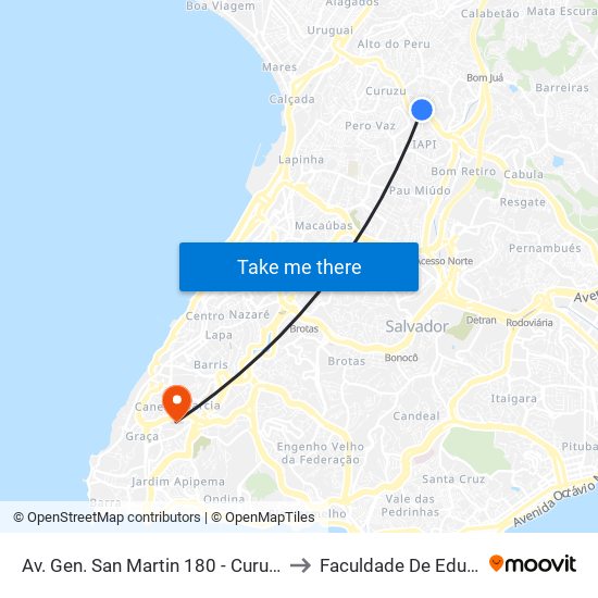 Av. Gen. San Martin 180 - Curuzu Salvador - Ba Brasil to Faculdade De Educação Da Ufba map