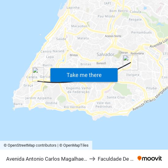 Avenida Antonio Carlos Magalhaes 3410 Salvador - Bahia 40280 Brasil to Faculdade De Educação Da Ufba map