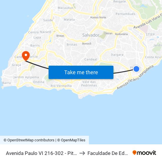Avenida Paulo VI 216-302 - Pituba Salvador - Ba Brasil to Faculdade De Educação Da Ufba map