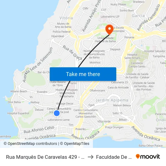 Rua Marquês De Caravelas 429 - Barra Salvador - Ba 40140-241 Brasil to Faculdade De Educação Da Ufba map