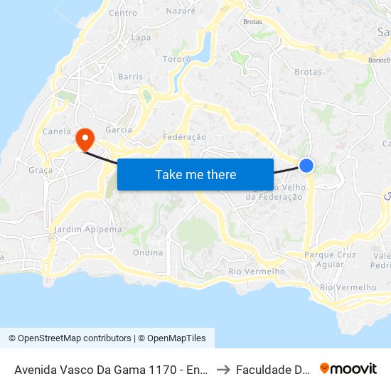 Avenida Vasco Da Gama 1170 - Engenho Velho Da Federacao Salvador - Ba Brasil to Faculdade De Educação Da Ufba map
