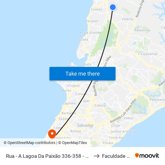 Rua - A Lagoa Da Paixão 336-358 - Nova Brasília De Valéria Salvador - Ba 41307-245 Brasil to Faculdade De Educação Da Ufba map