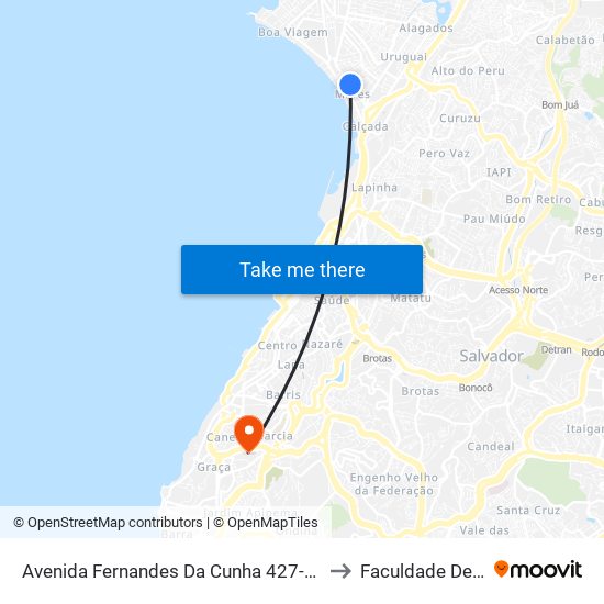 Avenida Fernandes Da Cunha 427-469 - Mares Salvador - Ba 40445-201 Brasil to Faculdade De Educação Da Ufba map