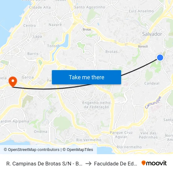R. Campinas De Brotas S/N - Brotas Salvador - Ba Brasil to Faculdade De Educação Da Ufba map