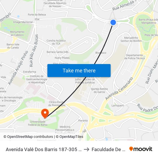 Avenida Valê Dos Barris 187-305 - Campo Grande Salvador - Ba Brasil to Faculdade De Educação Da Ufba map