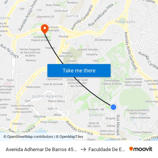 Avenida Adhemar De Barros 454 - Ondina Salvador - Ba Brasil to Faculdade De Educação Da Ufba map