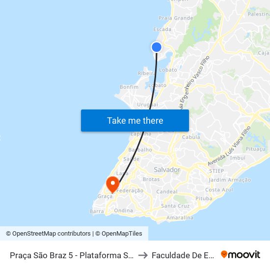 Praça São Braz 5 - Plataforma Salvador - Ba 40710-530 Brasil to Faculdade De Educação Da Ufba map