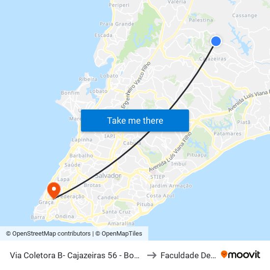 Via Coletora B- Cajazeiras 56 - Boca Da Mata Salvador - Ba 41347-006 Brasil to Faculdade De Educação Da Ufba map