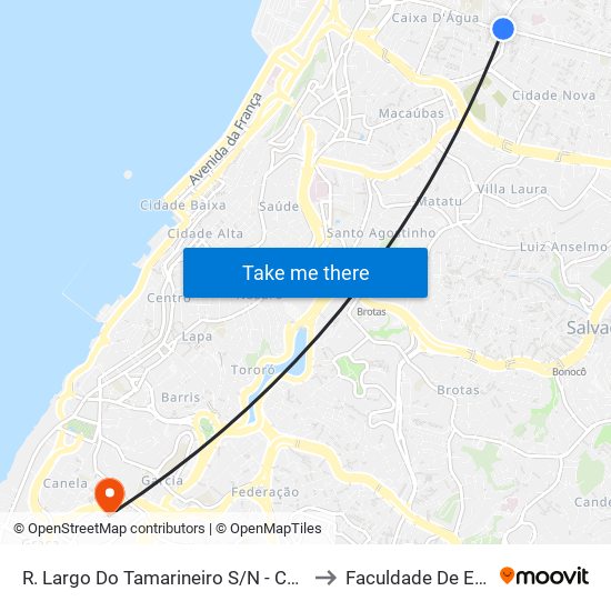 R. Largo Do Tamarineiro S/N - Caixa D Agua Salvador - Ba Brasil to Faculdade De Educação Da Ufba map